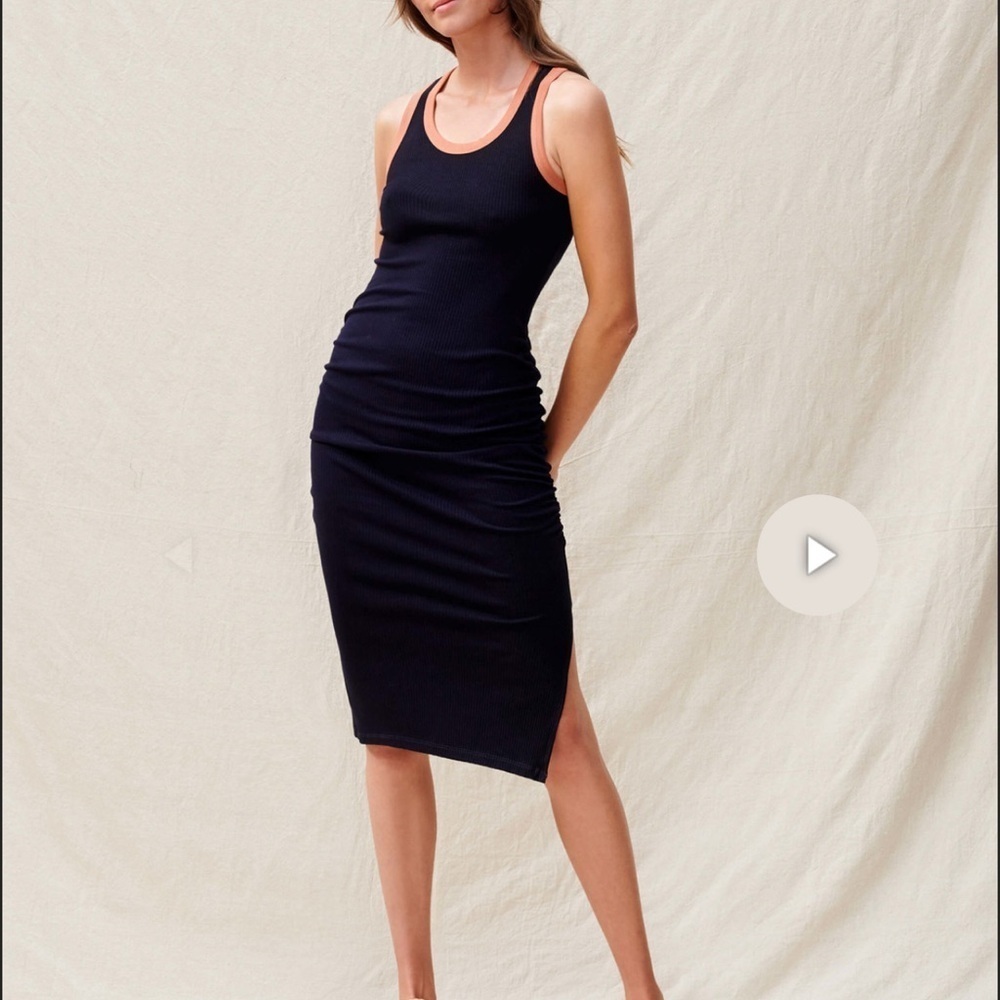 NWT! Sundry Navy Brick Color Block Ruched Tank Dress Side Slit Women’s Size XL